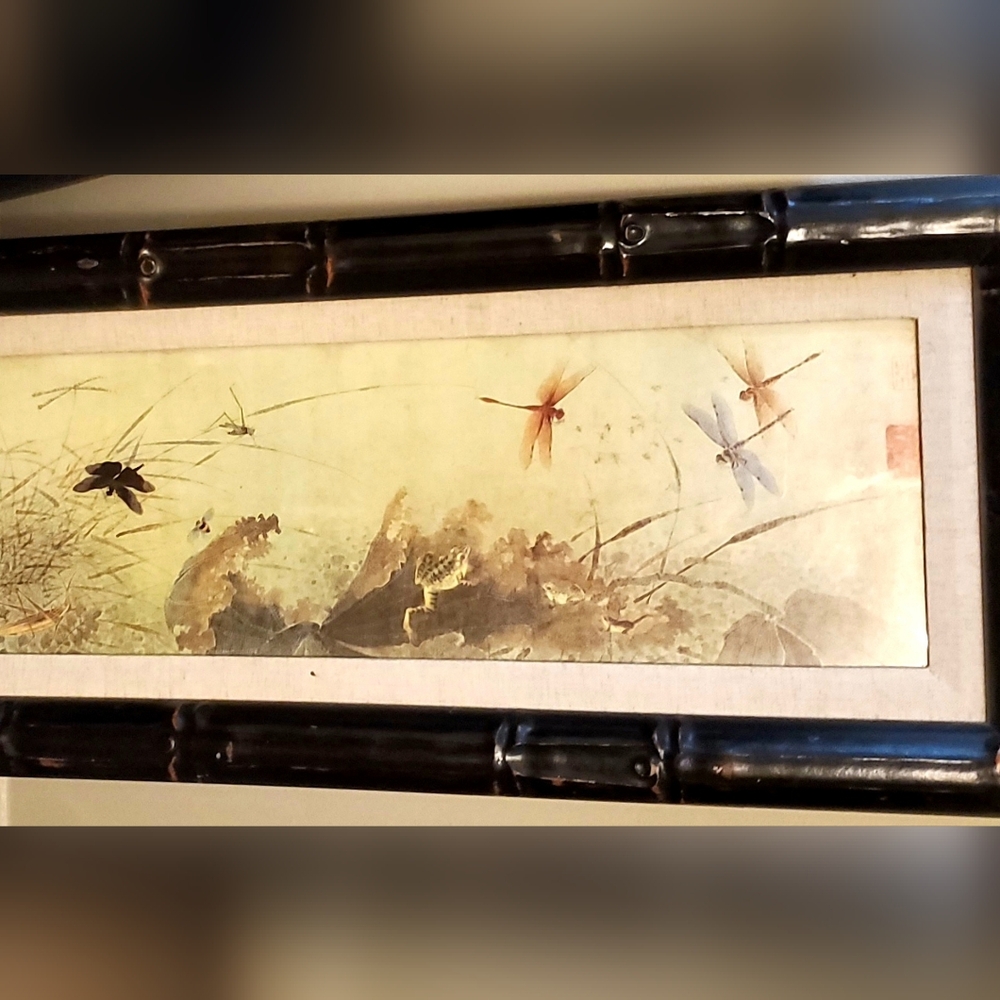 Yoga, Asian inspired, dragonflies print matted, framed - Picture 2 of 2